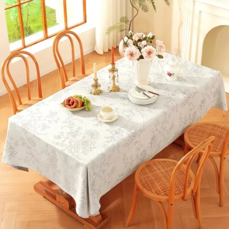 Damask Floral 60 x 120 inch Rectangle Table Cloth Water Resistant Jacquard Tablecloth