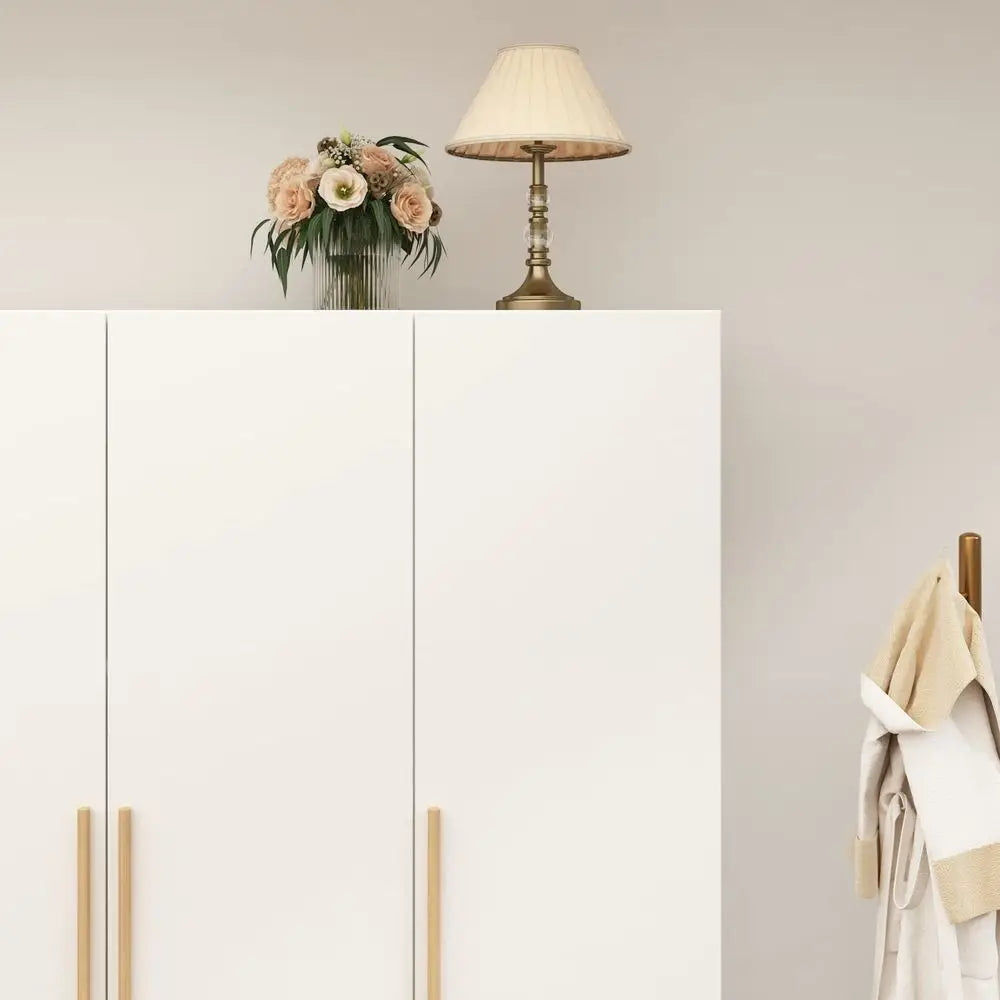 3 Doors Wardrobe Armoire Closet,  2 Hanging Rod,