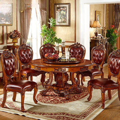 Dining table and chair combination solid wood marble round table with turntable