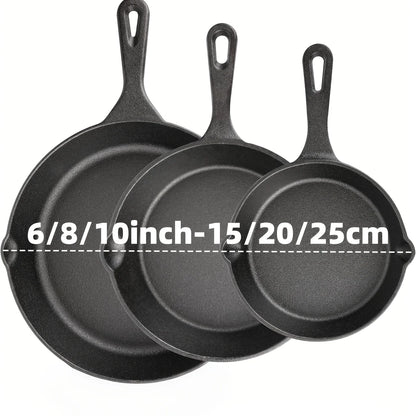 3-Piece Cast Iron Skillet Set (6/8/10 Inch) - Pre-Seasoned, Non-Stick,