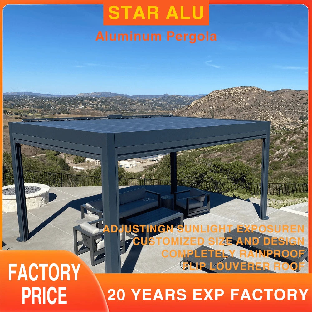 All-Weather Aluminum Pergola – Adjustable Electric Louvers