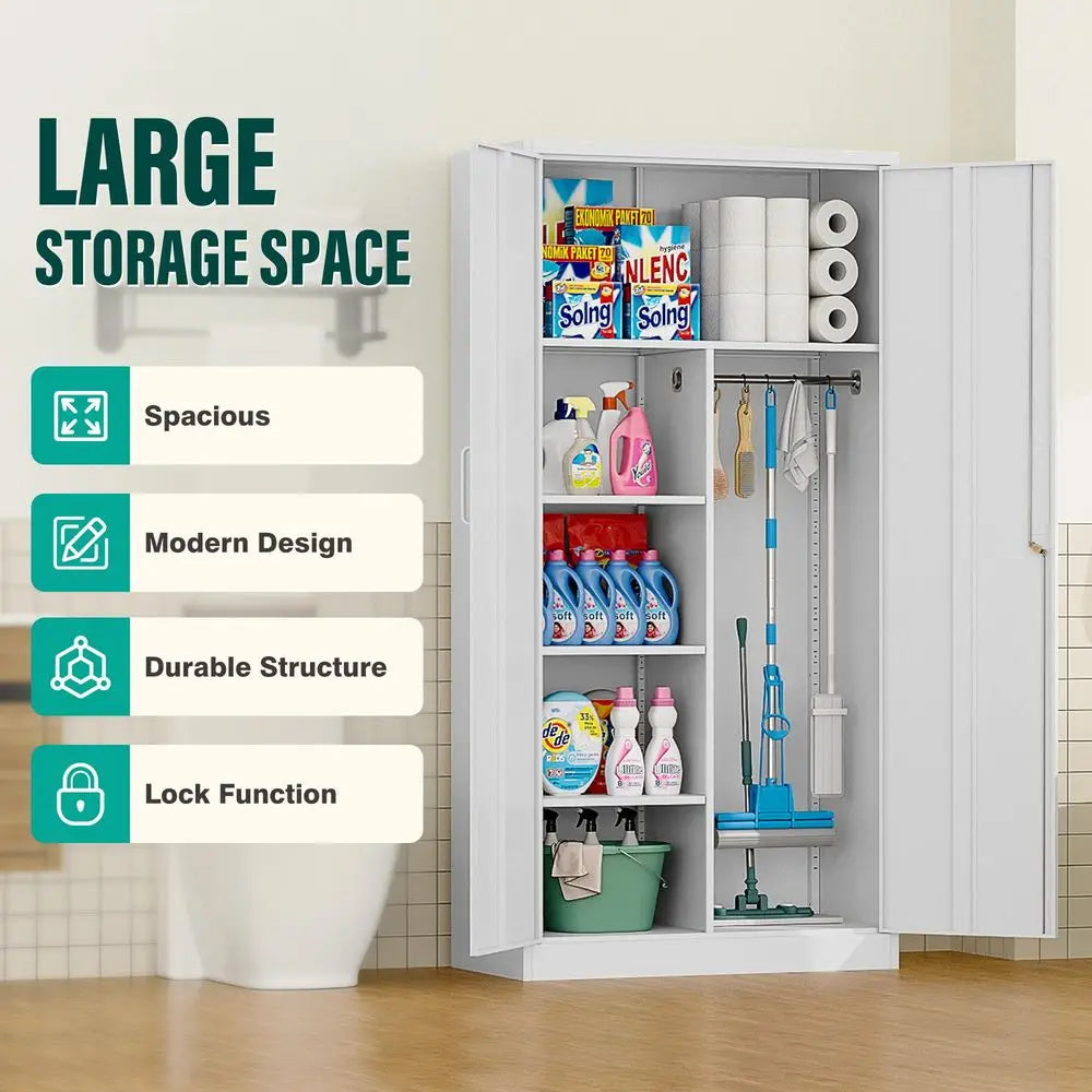 Deep Metal Storage Cabinet with Hanging Rod Lock,72 Tall Wardrobe Cabinets
