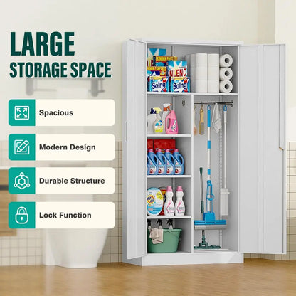 Deep Metal Storage Cabinet with Hanging Rod Lock,72 Tall Wardrobe Cabinets