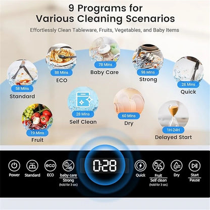 Blitzhome 5.2L Dishwasher with 9 Programs High-Temperature Spray Washing Countertop