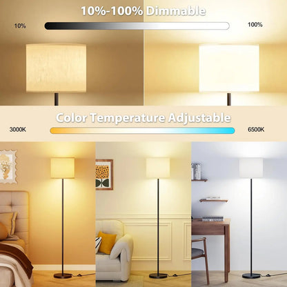 Dimmable Floor Lamp with Remote, Adjustable Color Temperature, Linen Shade