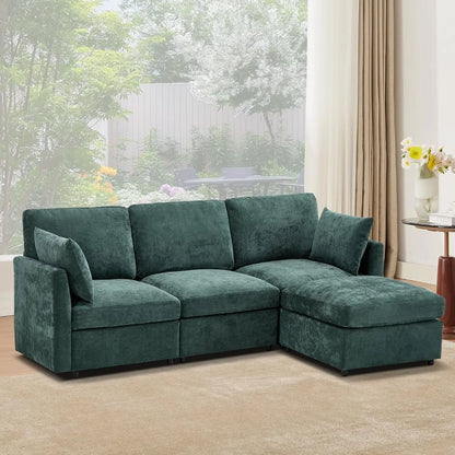 85" Convertible L Shaped Couch, ,Chenille Cloud Couch with Ottoman 4 Seat