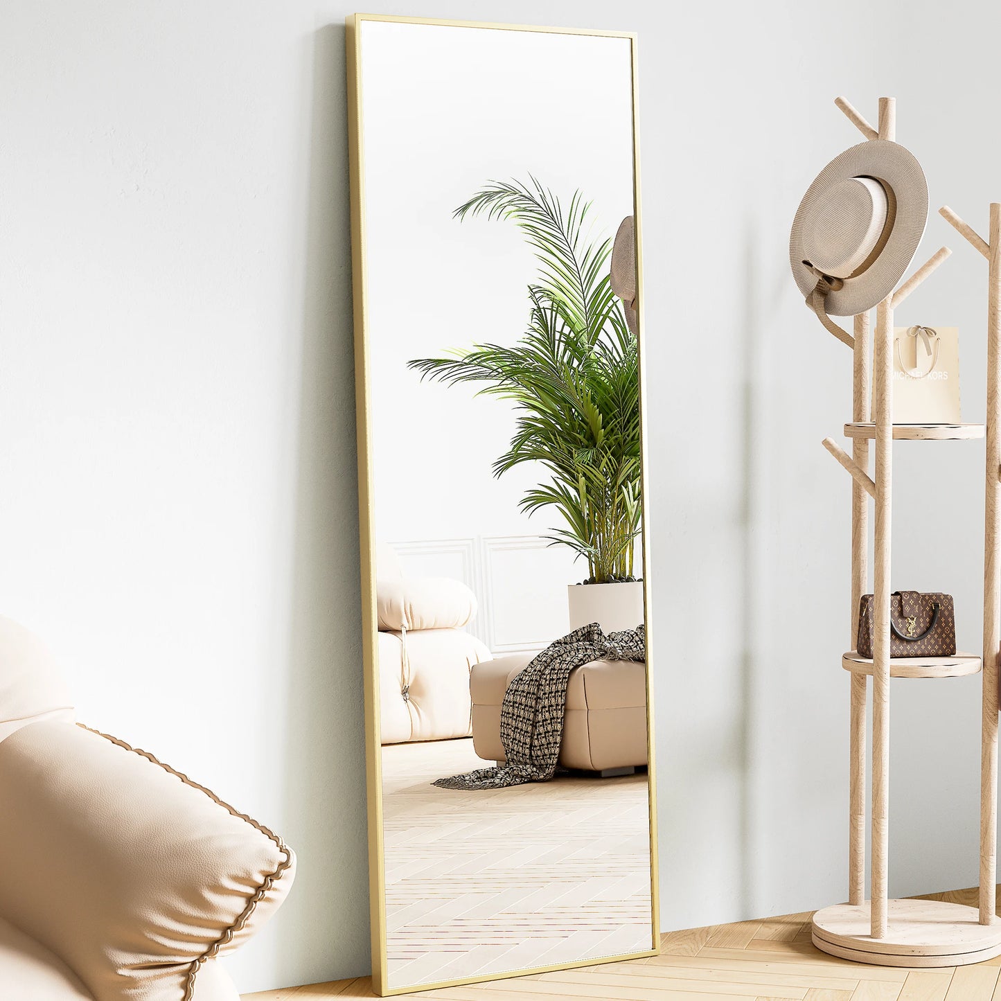 JHK 64"x21" Full  Wall Mirror Standing Hanging or Leaning Wall-Mounted Mirrors with Stand