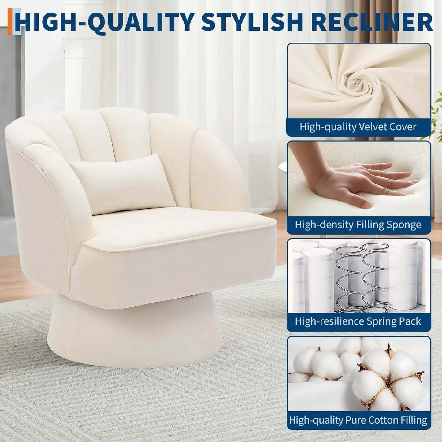 Modern Swivel Barrel Accent Chair 360° Upholstered  Backrest & Plush Padding