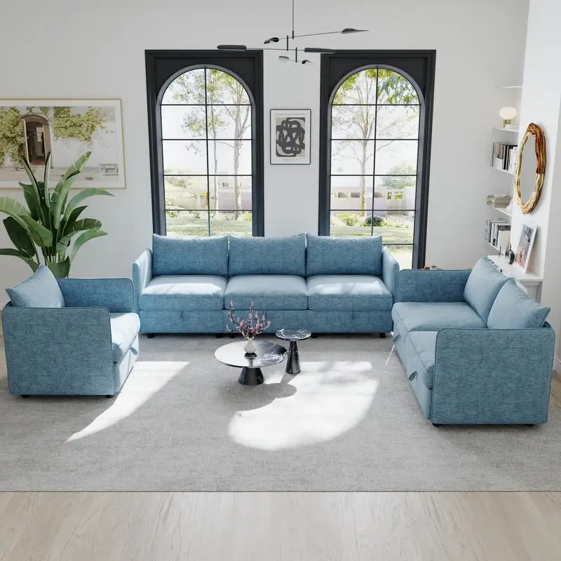 Modular  Sofa Set with Storage, 3-Seater Couch, Loveseat & Single Chair