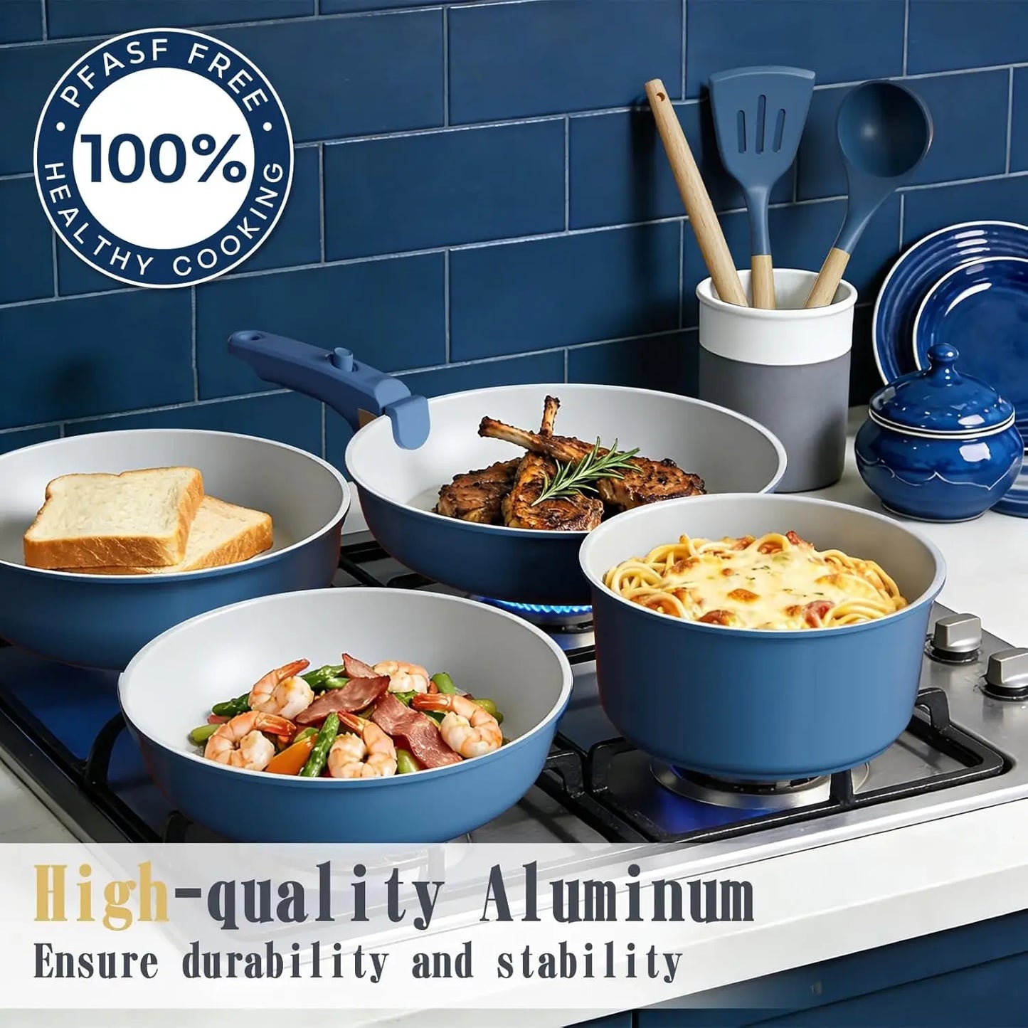 Non Stick Pots and Pans Set, 21 Pcs  Detachable Handles,