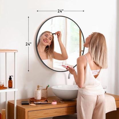 JHK 30 Inch Large Gold Round Vanity Framed Mirror Tempered Glass Bedroom Living Room