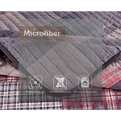 Log Cabin Lodge Quilted Reversible Plaid Bear Patchwork Bed Set -