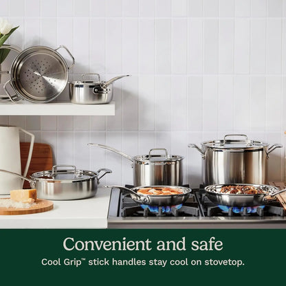 12-Piece  Triple Ply Stainless  Steel Pots and Pans Set, Compatible with Induction, Electric,