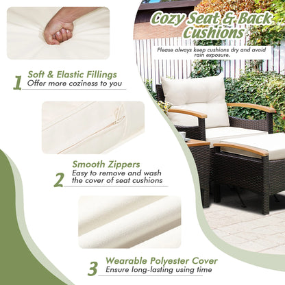 5PCS Patio  Set 2 Chairs Ottoman Cushioned Table W/Wood Top