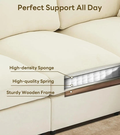 85" Convertible L Shaped Couch, ,Chenille Cloud Couch with Ottoman 4 Seat