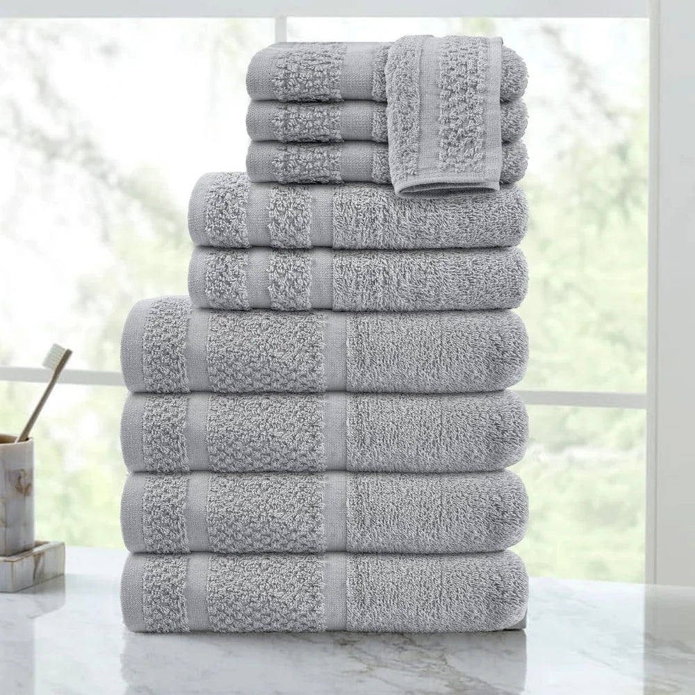 10 Piece Cotton Towel Set Soft Absorbent Bath Towels