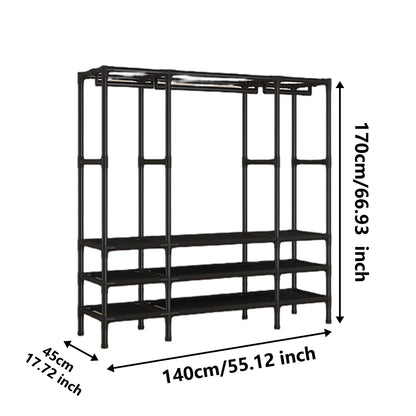 Portable Wardrobe, 55-inch Sliding Curtain Three Hanger Racks for Clothes