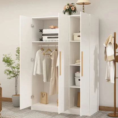 3 Doors Wardrobe Armoire Closet,  2 Hanging Rod,
