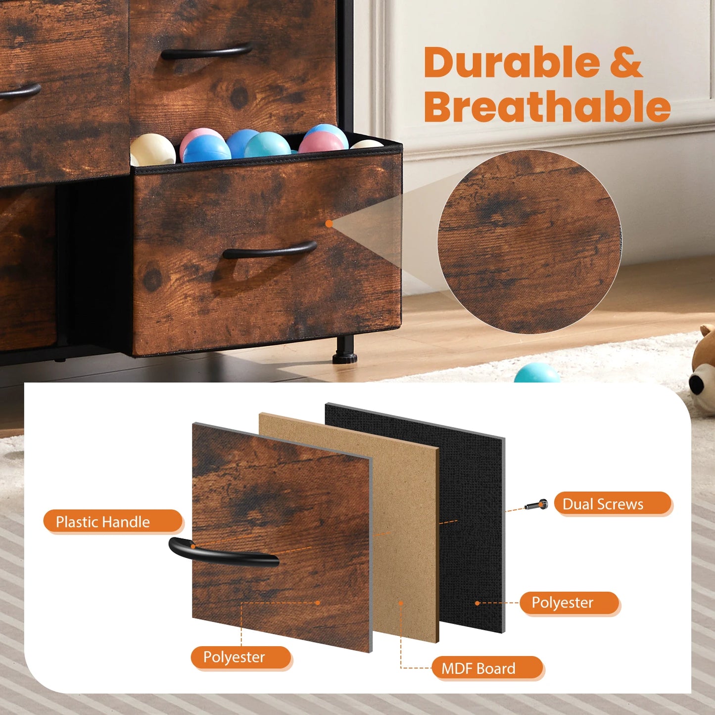JHK   Chest of  Drawers Wardrobe Steel Frame