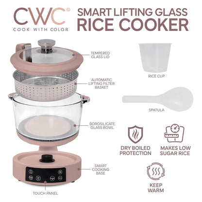 Glass Low Carb Rice Cooker Auto Lift Filter Basket
