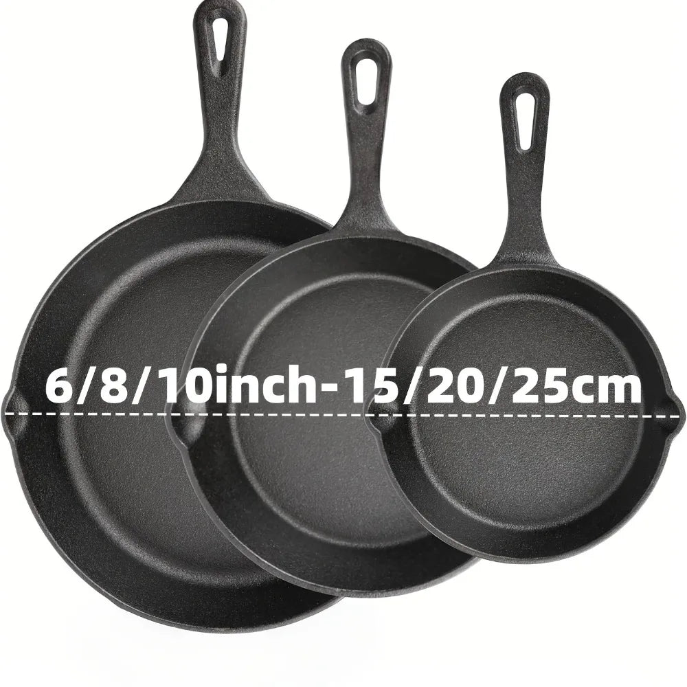 3-Piece Cast Iron Skillet Set (6/8/10 Inch) - Pre-Seasoned, Non-Stick,