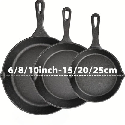 3-Piece Cast Iron Skillet Set (6/8/10 Inch) - Pre-Seasoned, Non-Stick,