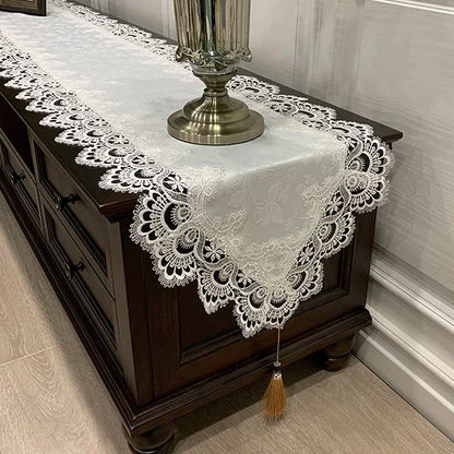 Oval Tablecloth  Runner Lace Pendant tassel Dresser Dust