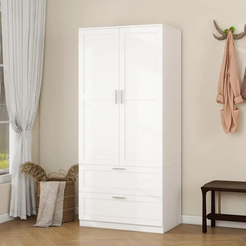 Modern 2 Doors 2 Drawers  Armoirest with Hanging Rod