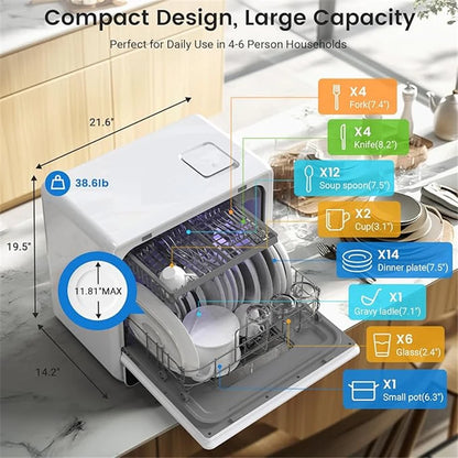 Blitzhome 5.2L Dishwasher with 9 Programs High-Temperature Spray Washing Countertop
