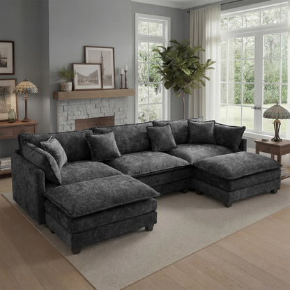 Redlife 113.4" Modular  Sofa with Ottoman,  Deep Seat (23.6" D), Solid Wood Frame,