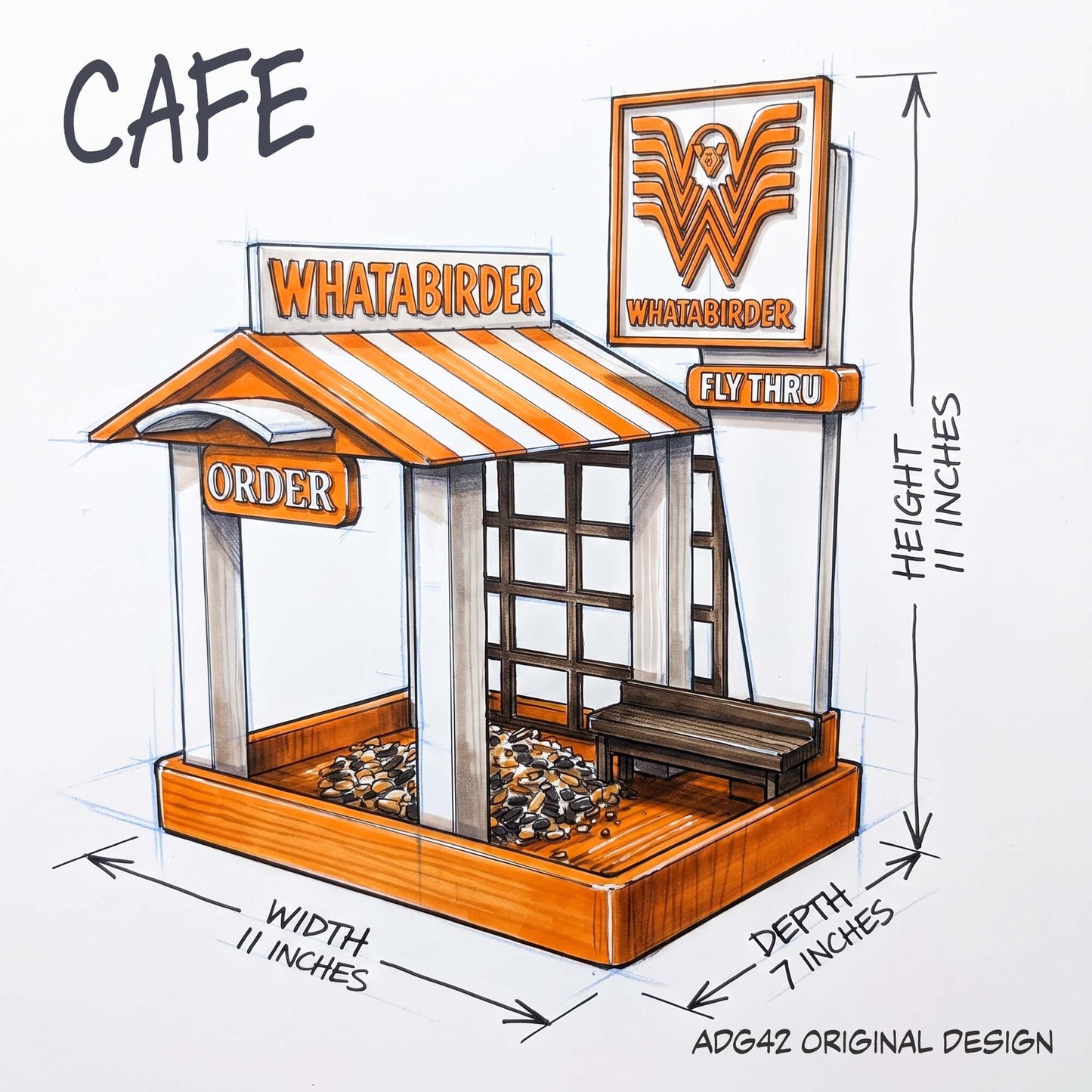ADG42 The Whatabirder Parody Bird Feeder | Classic or Cafe Style