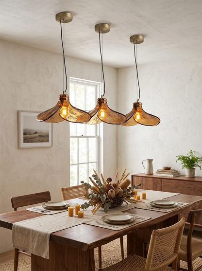 Amber Petal Glass Pendant Light