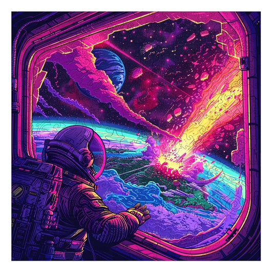 Cosmic Collision 300 Piece Wooden Jigsaw Puzzle | Trippy Puzzle Co