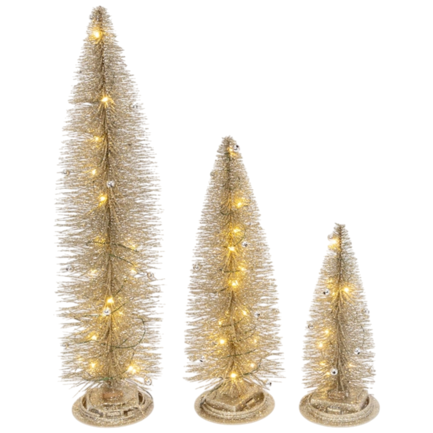 Lighted Holiday Bottle Brush Trees - Gold Set of 3