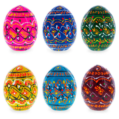 Set of 6 Miniature Ukrainian Wooden Easter Eggs Pysanky 1.5 Inches