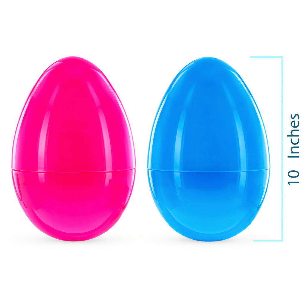 Set of 2 Pink and Blue Giant Jumbo Large Size Fillable Plastic Easter Eggs 10 Inches