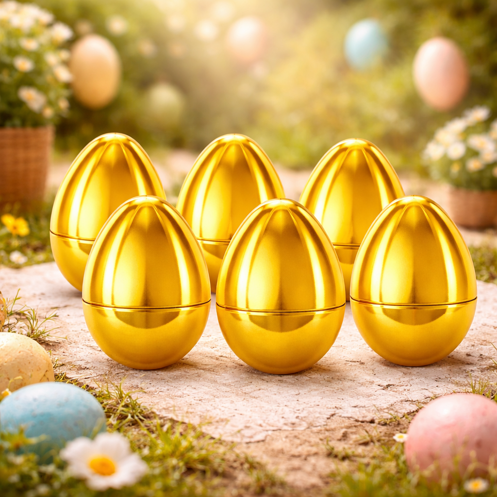 Set of 6 Metallic Gold Easter Eggs Fillable Plastic Hinged Eggs Reusable Prize Egg Set 2.25 Inches