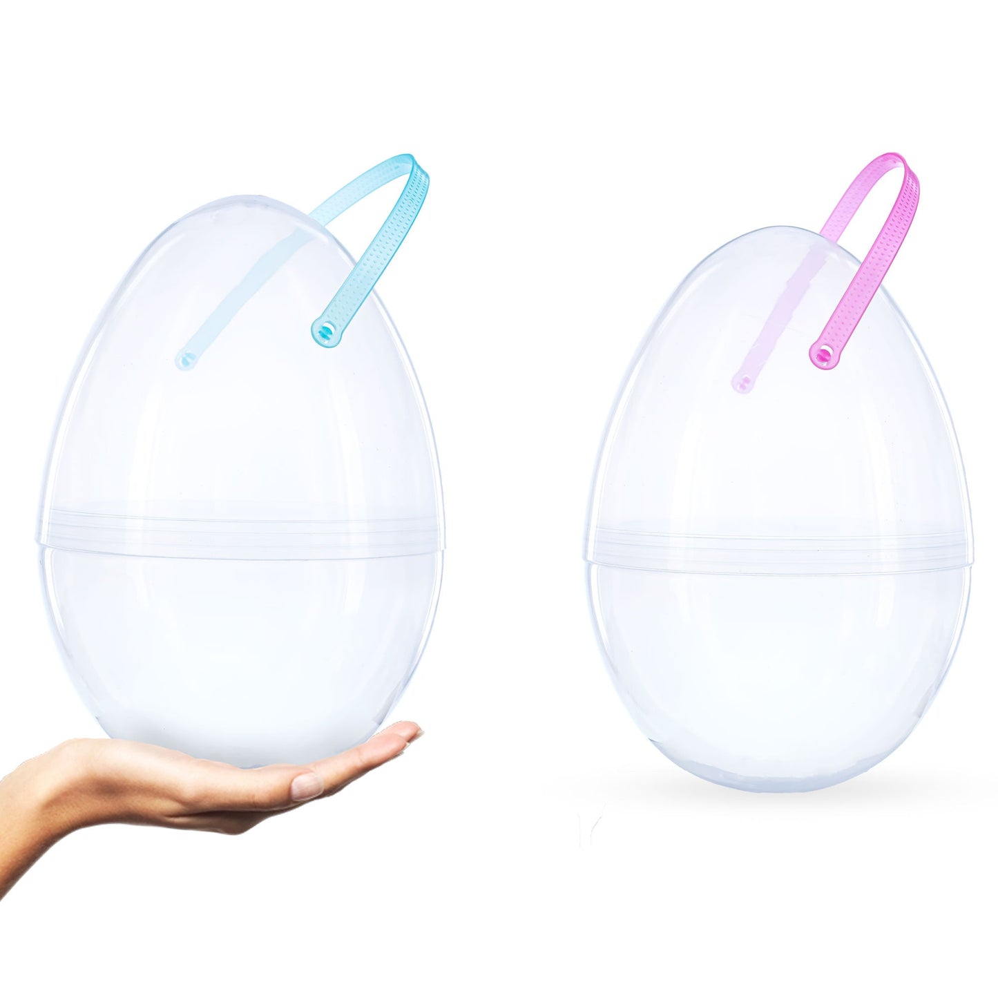 Set of 2 Transparent Jumbo Plastic Easter Eggs with Handles Large Size 10 Inches