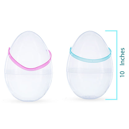 Set of 2 Transparent Jumbo Plastic Easter Eggs with Handles Large Size 10 Inches